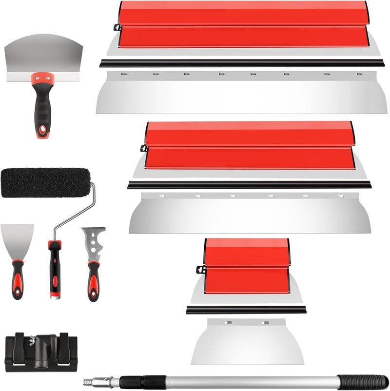 DEKEones Drywall Skimming Tools Set with 10”24”32” Skimming Blades, a Paint Roller, a Extension Pole and 3 Kinds of Putty Knife Tools for Smoothing Wall and Ceiling - Image 1